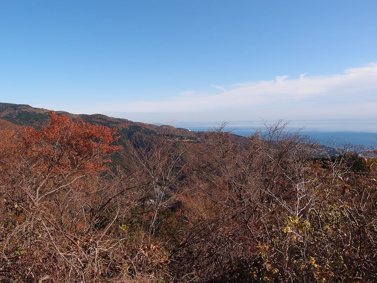View over the Yugawara hills and Sagami Bay from the summit of Mount Shiro.